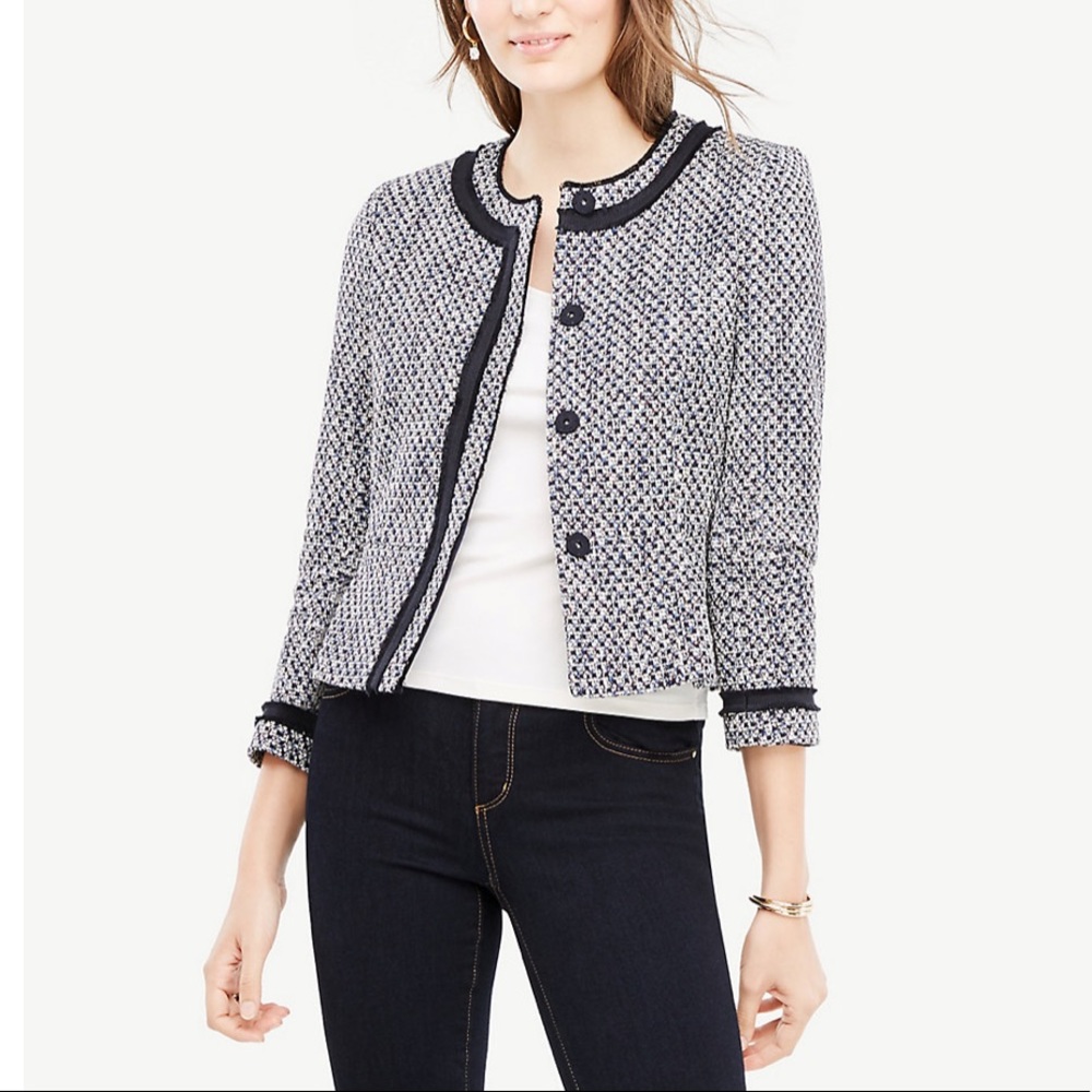 Ann Taylor Sz 8 Collarless Tweed Jacket EUC